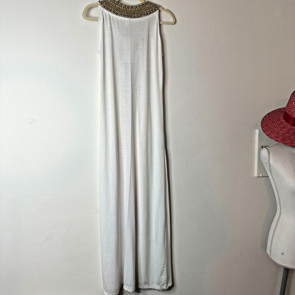 NWT Elizabeth Hurley Beach White Jemima Maxi Gold Embellished Bead Neckline Med - Picture 4 of 12